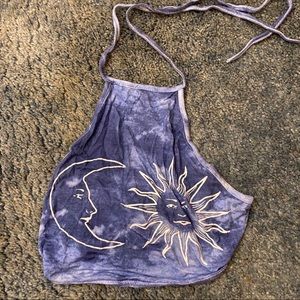 Boohoo Halter Graphic Blue  Tie Dye Tank Top